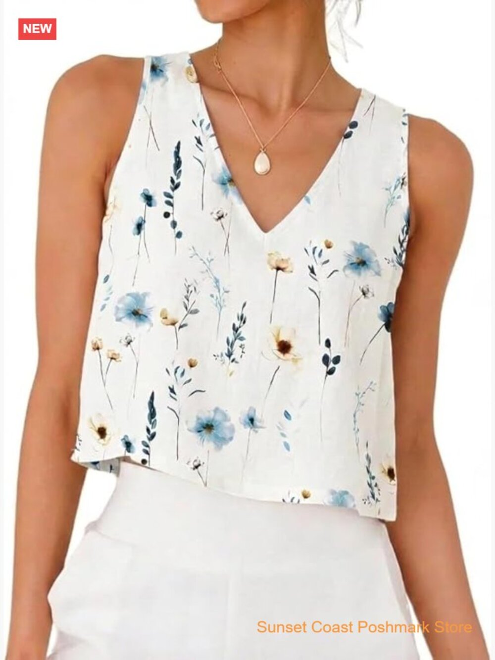 Cropped Linen Tank Top V Neck Sleeveless Summer Shirt
